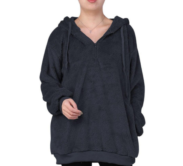 Heidi-Mode | Damen-Fleece-Sweatshirt Mit Reißverschluss Am Ausschnitt