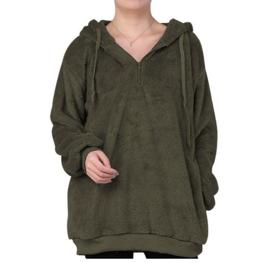 Heidi-Mode | Damen-Fleece-Sweatshirt Mit Reißverschluss Am Ausschnitt