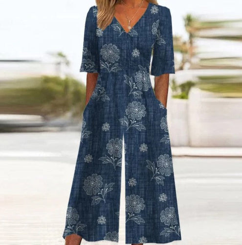 blauer Playsuit mit Blumen