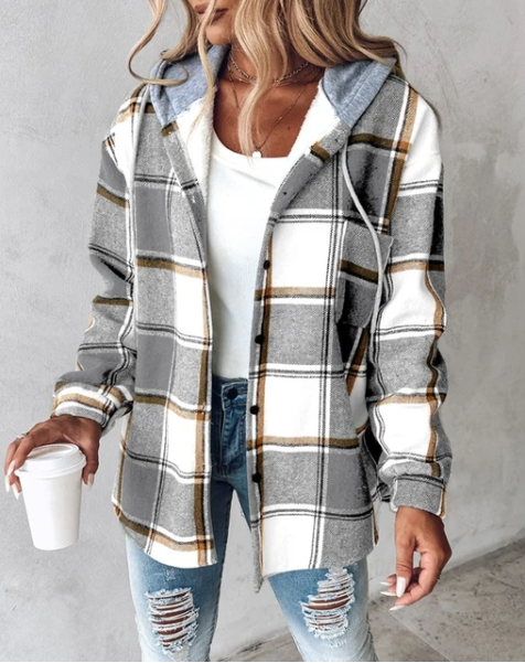 Heidi-Mode | Lässiger Hoodie Kariertes Hemd Jacke