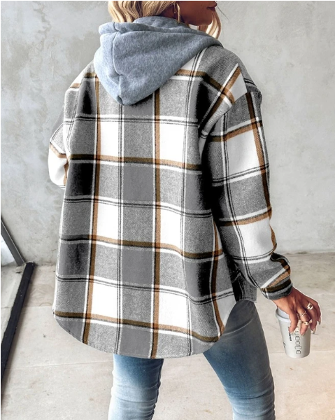 Heidi-Mode | Lässiger Hoodie Kariertes Hemd Jacke