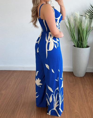 – jumpsuit mit weitem bein und tropischem print