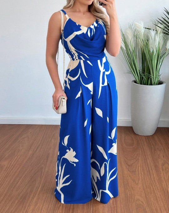 – jumpsuit mit weitem bein und tropischem print