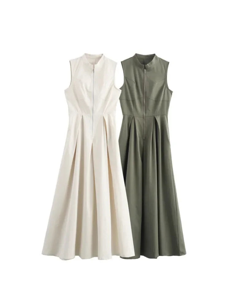 Heidi-Mode | Ärmellos Plissee Elegant Lange Festkleid für Frauen Sherre