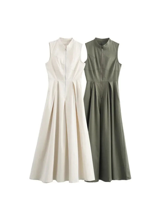 Heidi-Mode | Ärmellos Plissee Elegant Lange Festkleid für Frauen Sherre