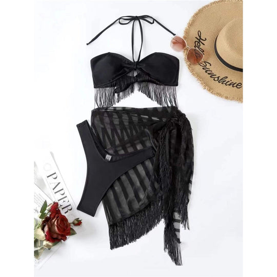 Heidi-Mode | Sarong Fransen Tassel Bikini Satzs & Minirock