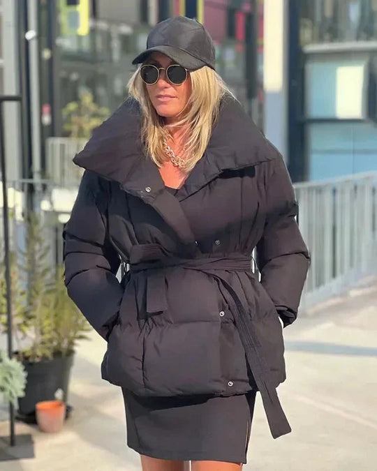 Heidi-Mode | jack mit Gürtel für Damen - warmer brauner Jacke mit oversized Kragen