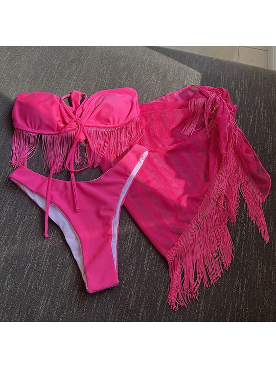 Heidi-Mode | Sarong Fransen Tassel Bikini Satzs & Minirock