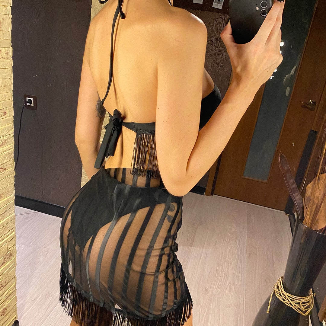 Heidi-Mode | Sarong Fransen Tassel Bikini Satzs & Minirock