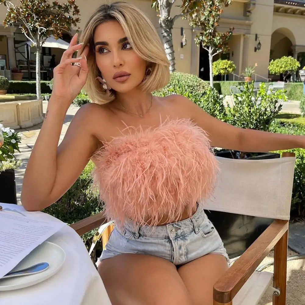 Heidi-Mode | Party Crop Top Verdeckter Reißverschluss Leichtgewichtig Bauchnabel Ausgestellt Ohne Ärmel Off Shoulder Damen Camisole Frauen Tube Top Guter Look