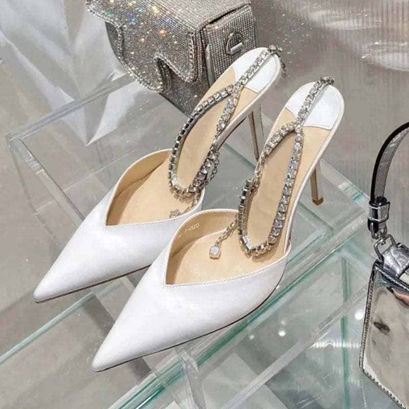Heidi-Mode | Luxus Rhinestone Ketten Damen Pumps Designer Sandalen Hohe Absätze Sommer Knöchelriemen Fest Schuhe Stern Stil Hochzeit Prom Schuhe