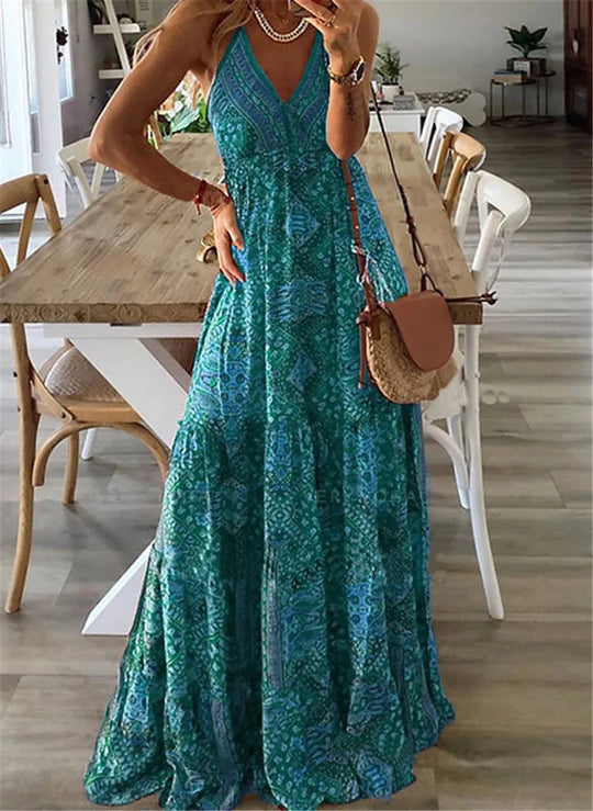 Heidi | Boho-Print Schlupf-Maxikleid