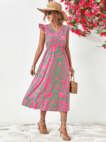 midi jurk met roze print