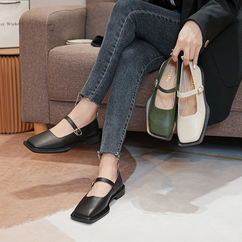 Heidi-Mode | Frühling und Herbst Damen Leder Schuhe Frauen Lässige Schuhe Mode Flache Loafers Britischer Stil Büro und Bankett