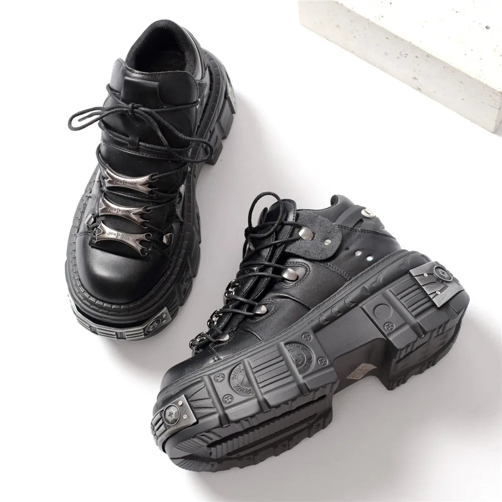 Heidi-Mode | Frauen Ankle Boots für Frauen Dicke Sohle Schnürsenkel Metall Dekoration Runde Zehen Plattform Schuhe Ladeis Punk Gothic Sneakers