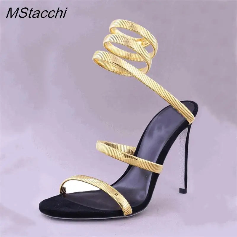 Heidi-Mode | Schlange Riemen Hohe Absatzsandalen Frauen Sommer Knöchelriemen Bankett Fest Schuhe Schmale Bänder Hohe Absätze Damen Gladiator Sandalen