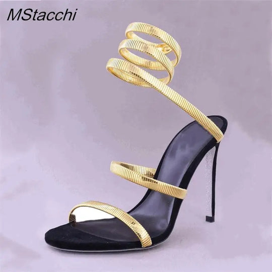 Heidi-Mode | Schlange Riemen Hohe Absatzsandalen Frauen Sommer Knöchelriemen Bankett Fest Schuhe Schmale Bänder Hohe Absätze Damen Gladiator Sandalen