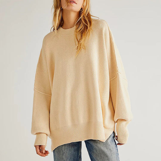 Heidi-Mode | Eleganter Damenpullover Rot Übergröße mit Rundhalsausschnitt und Langen Ärmeln