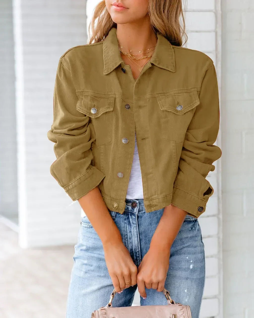Heidi-Mode | Kurze Taschenjacke Mode Streetwear Einfache Knopf Trend Frauen Denim Jacken Lange Ärmel Herbst Neu Denim Denim Jacken
