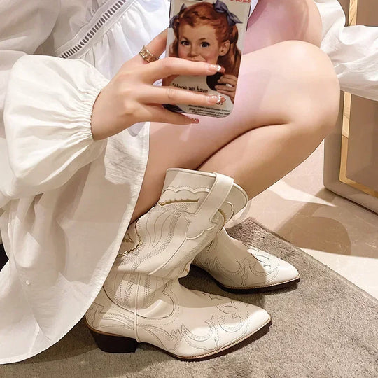 Heidi-Mode | Luxuriöse Cream Cowboy Party Stiefel