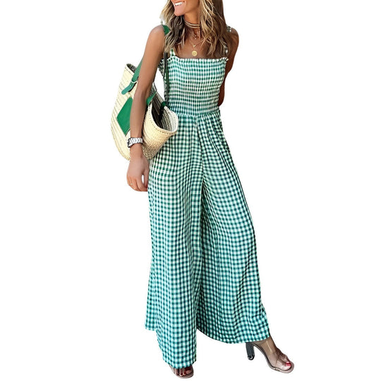 Karierter Jumpsuit mit hoher Taille und weitem Bein