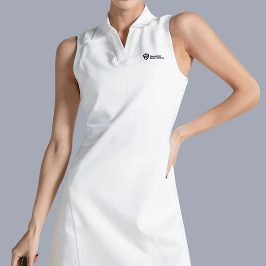 Heidi-Mode | Weiß Entspannt Sportkleid Damen Sommer Schnell Trocknend Atmungsaktiv V-Ausschnitt Ohne Ärmel Badminton Tennis Golf Amerikanische Mode Kleider