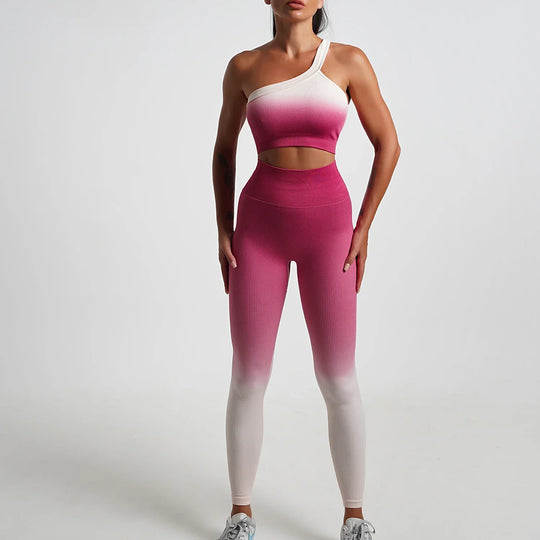 Heidi-Mode | Nahtlose Gradient Yoga Set Sport Fitness Hohe Taille Hip Lifting Hosen Langarm Anzüge Training Fitness Leggings Set für Frauen