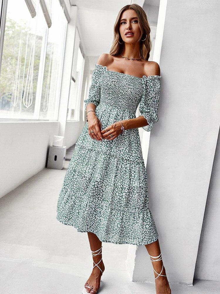 off-shoulder jurk met luipaardprint