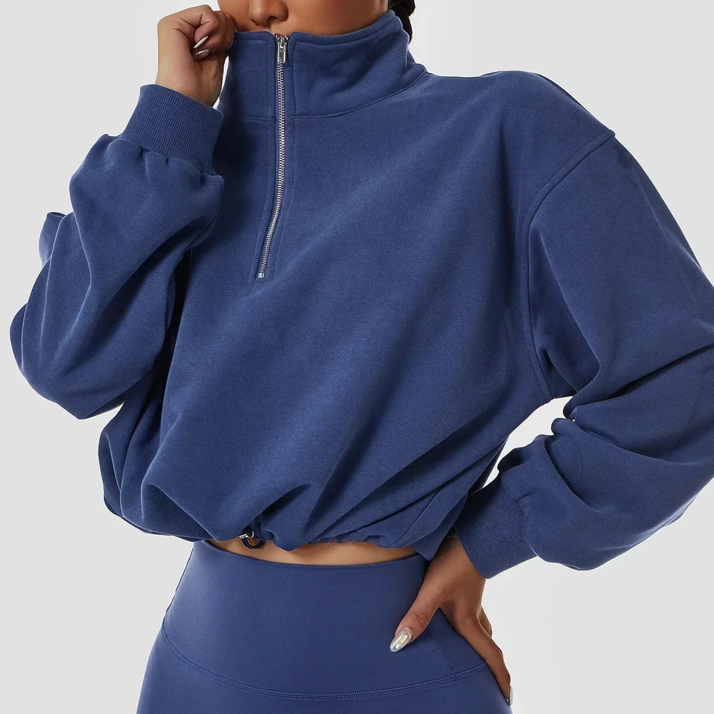 Heidi-Mode | Yoga Pullover Hoher Kragen Fitness Sport Sweatshirt Frauen Lauf Segel Reißverschluss Frauen Lockere Langarm Sweatshirt