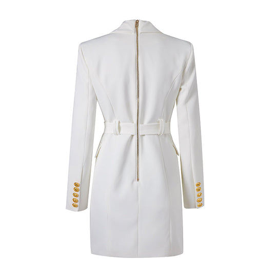 Heidi-Mode | Schicker Blazer Kleid mit Taillenband und Statement Knöpfen