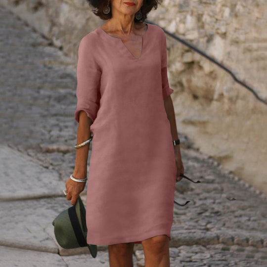 Heidi-Mode | Elegantes Leinen Sommerkleid mit V-Ausschnitt