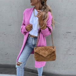 Casual Lang Gestrickte Jacke Für Damen