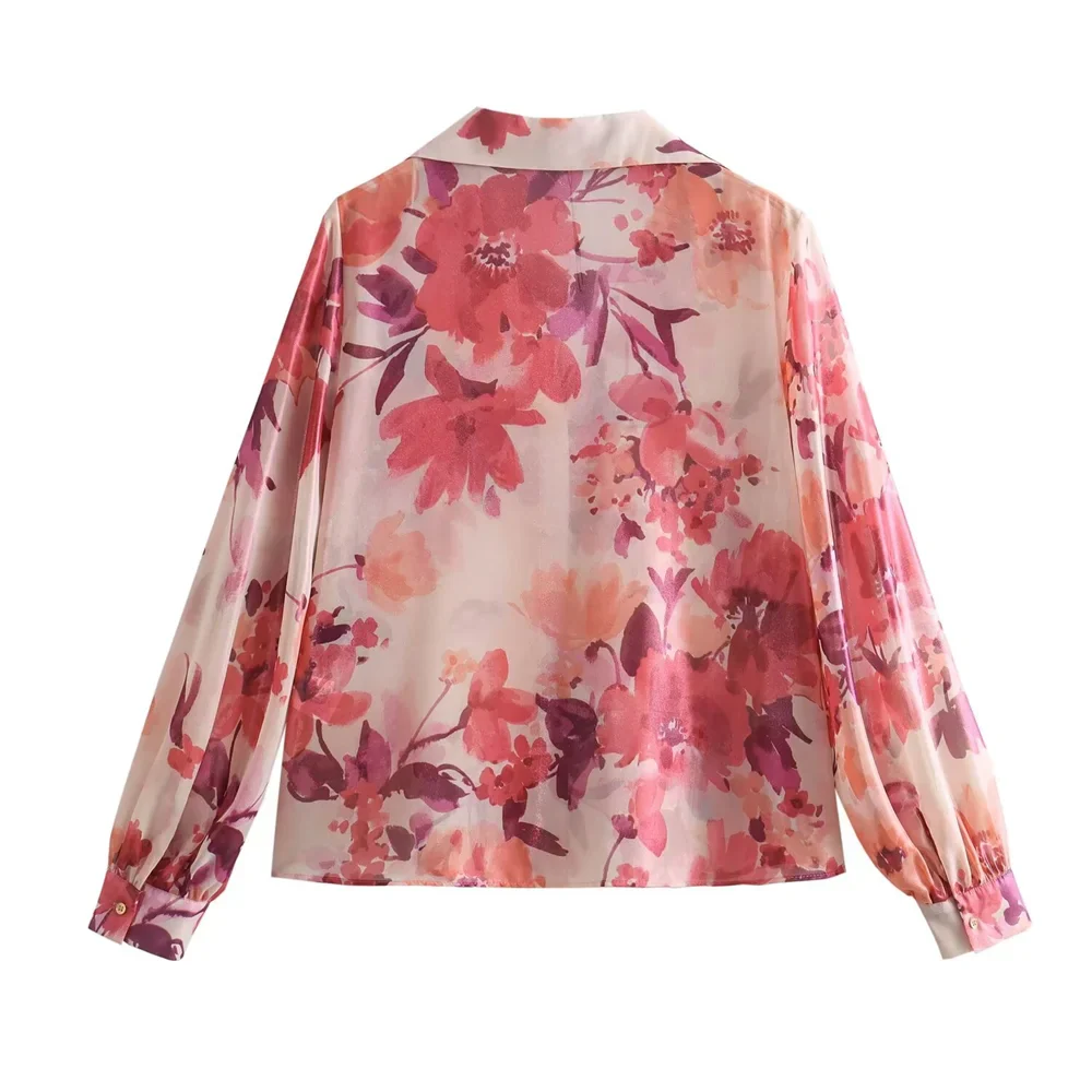 Heidi-Mode | Taop&Za Damen Temperament Locker Sitzendes Blumenmuster Langarmshirt/Hoch Taillierter Plissierter Rock Halber Rock