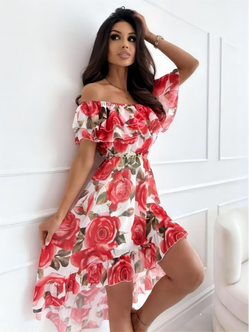 shoulder jurk met rode rozen