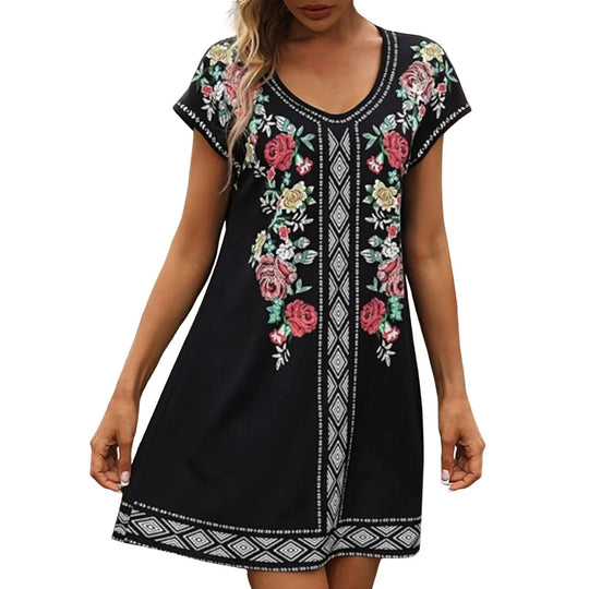 kurzärmeliges geblümtes Boho-Kleid