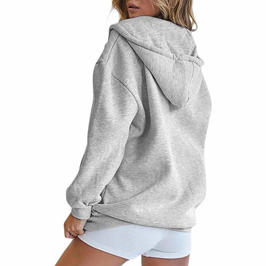 Heidi-Mode | Damen Graue Zip-Up Sweatshirt Hoodies mit Taschen