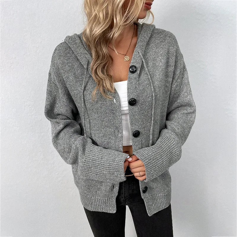 Damen gestrickter Cardigan mit Kapuze