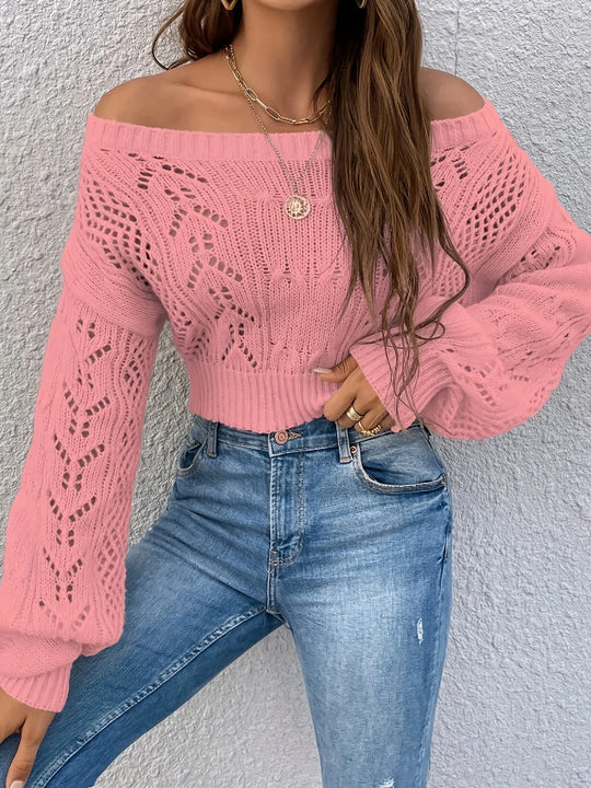 Heidi-Mode | Gestrickter Off-Shoulder Halow Pullover