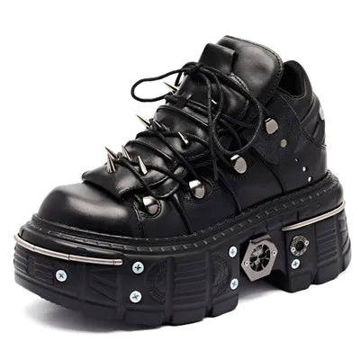 Heidi-Mode | Frauen Ankle Boots für Frauen Dicke Sohle Schnürsenkel Metall Dekoration Runde Zehen Plattform Schuhe Ladeis Punk Gothic Sneakers