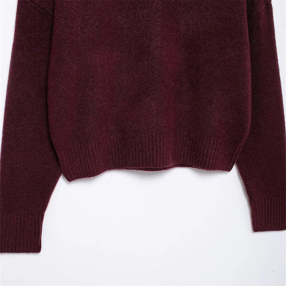 Heidi-Mode | Elegant Burgundy Hoher Kragen Damenpullover