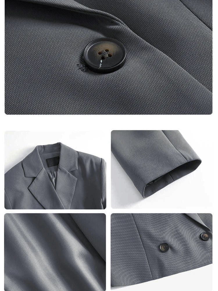 Heidi-Mode | Mode Frauen Elegant Kurz Blau Jacke Entspannt Büroarbeit Vintage Einfarbig Lange Ärmel Reverskragen Zweireiher Jacke