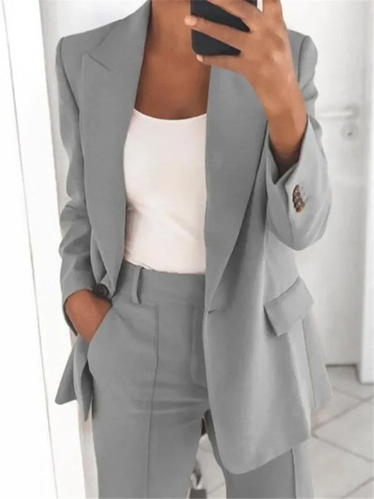 Heidi-Mode | S 5Xl Damen Blau Jacke Lässig Langarm Top Einfarbig Anzug Kragen Knopf Einfach Temperament Pendler Große Größe Blaue Jacke