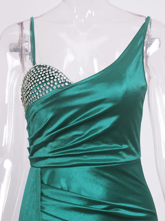 Heidi-Mode | Satin Strass Büste Seiten Schleppe Split Kleider