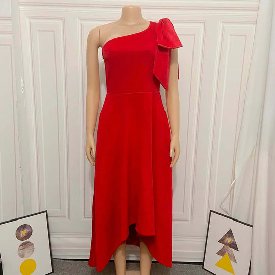 Heidi-Mode | Ein Schulter Bow Ärmelloses Kleid