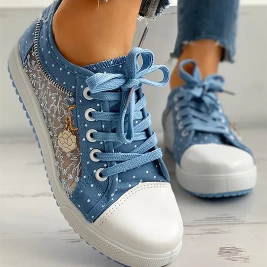 Heidi-Mode | Trendy Blaue Schnürschuhe aus Canvas für Bequeme Tägliche