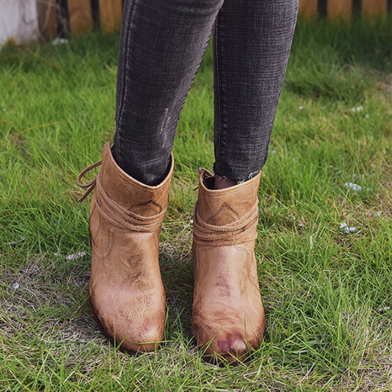 Damen Stiefel Vintage Schnürung