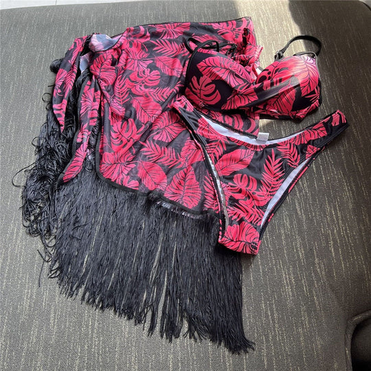 Heidi-Mode | Druck Sarong Bikini Satzs & Fransen Minirock