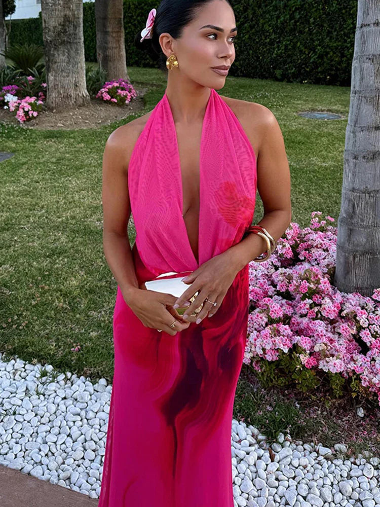 Heidi-Mode | Halter Offene V-Rückenlose Maxi Kleider