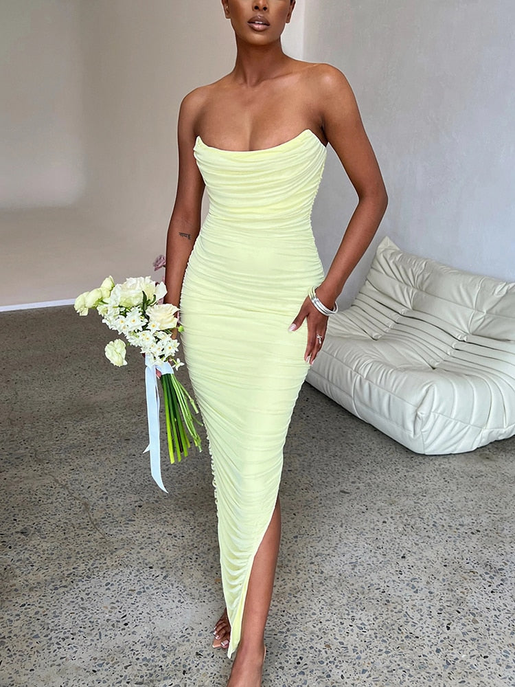 Heidi-Mode Strapless Maxikleid