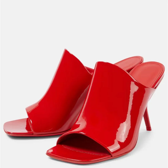 Heidi-Mode | Neuer Stil Damen Hohe Absatzschuhe Lackleder Spitz Toe Einfarbige Nachtclub Party Schuhe Femme Sommer Halb Slippers